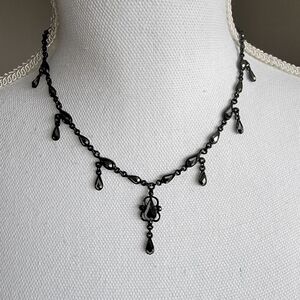 Delicate Black Gothic Victorian Choker Teardrop Necklace